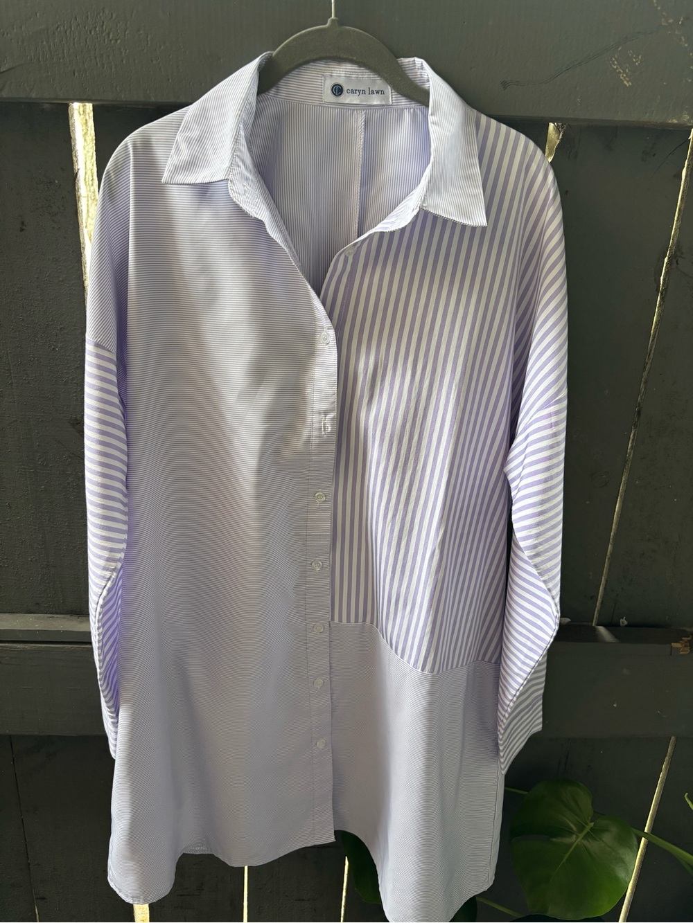 Caryn Lawn Women's Lavender Striped Button-Down Shirt Dress